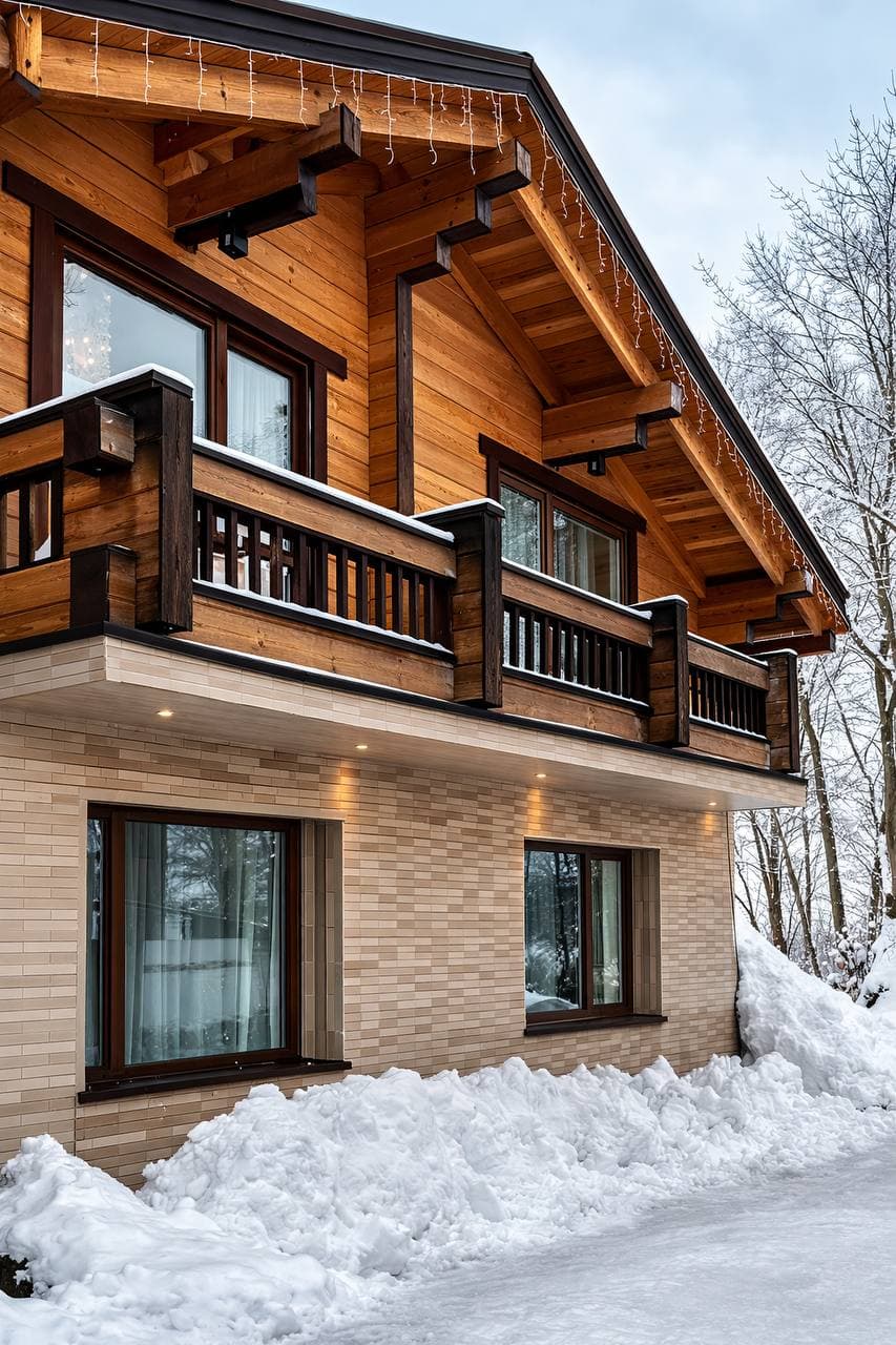 Фасад коттеджа зимой